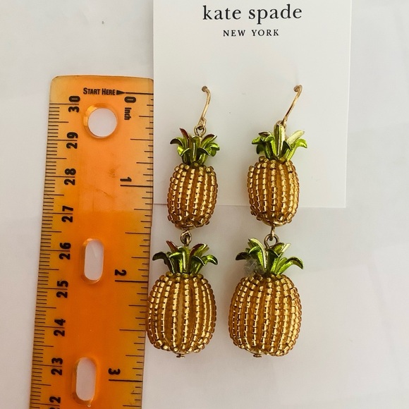 Kate Spade Pineapple Double Drop Gold and Green Tropical Earrings - Picture 3 of 4